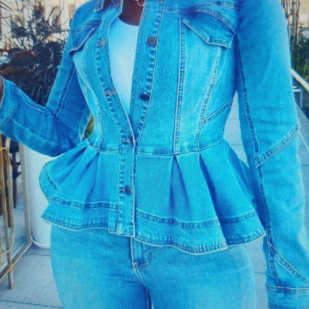 Peplum Blue Jean Jacket - Picture 2 of 4